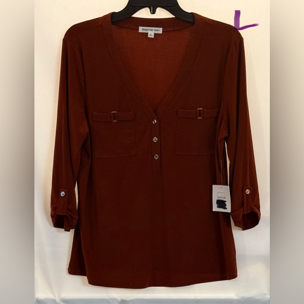 PerSeption Concept Rust Tunic with Button Placket